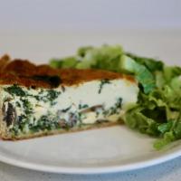 Quiche Mushroom Spinach · Soft crust filled with spinach and gouda cheese filling made from fresh cream and eggs.