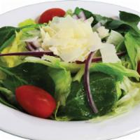 Side Salad · Romaine & iceberg lettuce, spinach leaves, grape tomato, red onion and shaved Asiago cheese ...