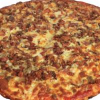 Meat Mania Pizza Medium 14 in · Gourmet Italian sausage, pepperoni and meatball with bacon on top.