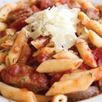 Penne Pomodoro and Gourmet Italian Sausage · Rosati's gourmet Italian sausage, classic penne noodles, olive oil and juicy, pomodoro tomat...