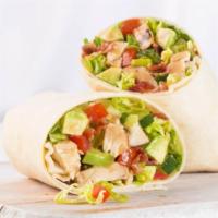 Chicken Bacon Avocado Wrap · Grilled chicken, bacon, romaine, avocado, Roma tomato, cucumber and balsamic vinaigrette.