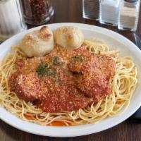 Spaghetti Marinara · Spaghetti pasta, tossed with in our homemade marinara, topped with pecorino Romano cheese an...