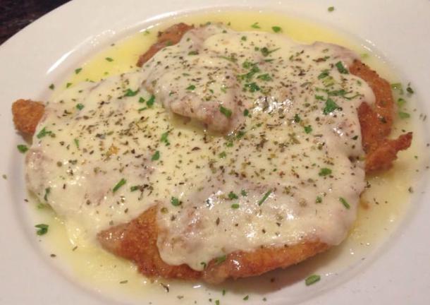 Chicken Milanese Entree · Breaded chicken cutlet in a lemon butter sauce topped with melted mozzarella.