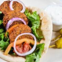 Falafel Appetizer no Sandwich · Ground chickpea , 3 patties deep fried and served with Tahini sauce . No bread and garnish.