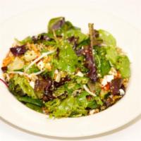 Quinoa Salad · Mixed greens, tomato, carrot, cucumber, feta cheese, quinoa, coconut oil and lime. 