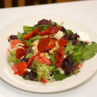 Mediterranean Salad · Mixed greens, tomato, chickpeas, artichokes, olives, heart of palm, pepper, sun-dried tomato...