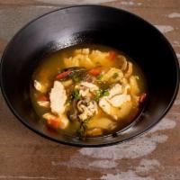 Tom Yum · Thai, hot and sour soup. Mushroom, galangal, lemongrass, kaffir leaves.  Spicy. ONLY USE SPE...