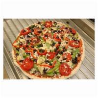 Vegetarian Pizza · Fresh tomatoes, black olives, mushrooms, green peppers, and onions.