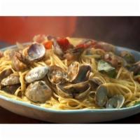 Linguini with Clams · Linguine pasta served with fresh garlic, onions, tomatoes, lemon, clams and choice of our ho...