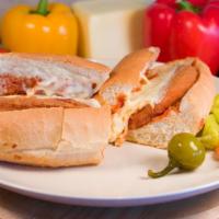 Chicken Parmigiana Sandwich · Breaded chicken with marinara and mozzarella cheese.