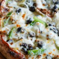 Lucky 7 Pizza · Pepperoni, Canadian bacon, Italian sausage, mushrooms, onions, green bell peppers, black oli...