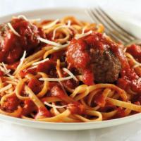 Linguine & Meatballs · Beef meatballs, Parmesan, linguine, marinara.
