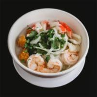 P12. Seafood Noodle Soup · Shrimp, imitation crab, squid and fish ball. Beef broth.