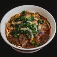 P13. Spicy Beef and Pork with Lemongrass Noodle Soup · Beef broth.