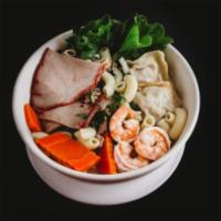 H5. Song Lynn Special Noodle Soup · Elbow pasta, wonton, ground pork, BBQ pork, shrimp and carrot. Chicken broth.