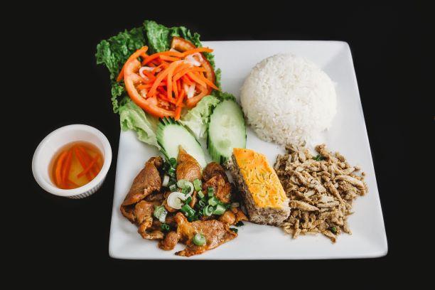 C2. Grilled Pork, Shredded Pork and Meatloaf Rice Dish · Served with green onion oil, fish sauce and white rice.