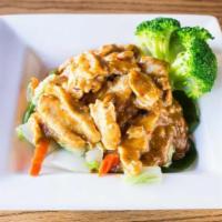 25. Praram · For peanut sauce lovers. Served with steamed mixed vegetables and topped with peanut sauce. ...