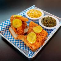 1/2 Chicken Platter · A breast quarter (breast and wing) and a leg quarter (leg and thigh) Includes 2 sides, white...