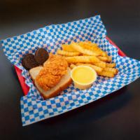 Chicken Tenders Kid's Meal · Includes 1 jumbo chicken tender, french fries, cookies, white bread, children's drink and ch...