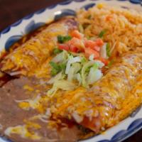 Las Enchiladas · Served with rice and choice of beans. Filling choices cheese, ground beef, picadillo, veggie...