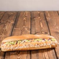 Veggie Cole Turkey Sub · Slow-roasted turkey, coleslaw, provolone cheese, Russian dressing and mayo.