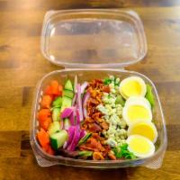 Cobb Salad · Tomato, Cucumber, Red Onion, Bacon, Hard Boiled Egg, Blue Cheese Crumbles