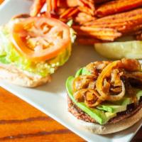 Bristow Veggie Burger · Beyond burger with goat cheese, barbecue sauce, pineapple slices and grilled onions. Choice ...