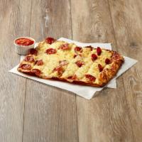 Pepperoni Sticks · 3/4 lb. of fresh baked bread sticks topped with pizza cheese and pepperoni. Served with a cu...