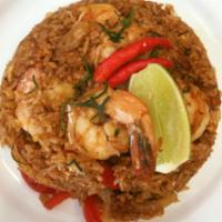Tom Yum Fried Rice · Tom yum paste, onion, bell paper and egg. Spicy.