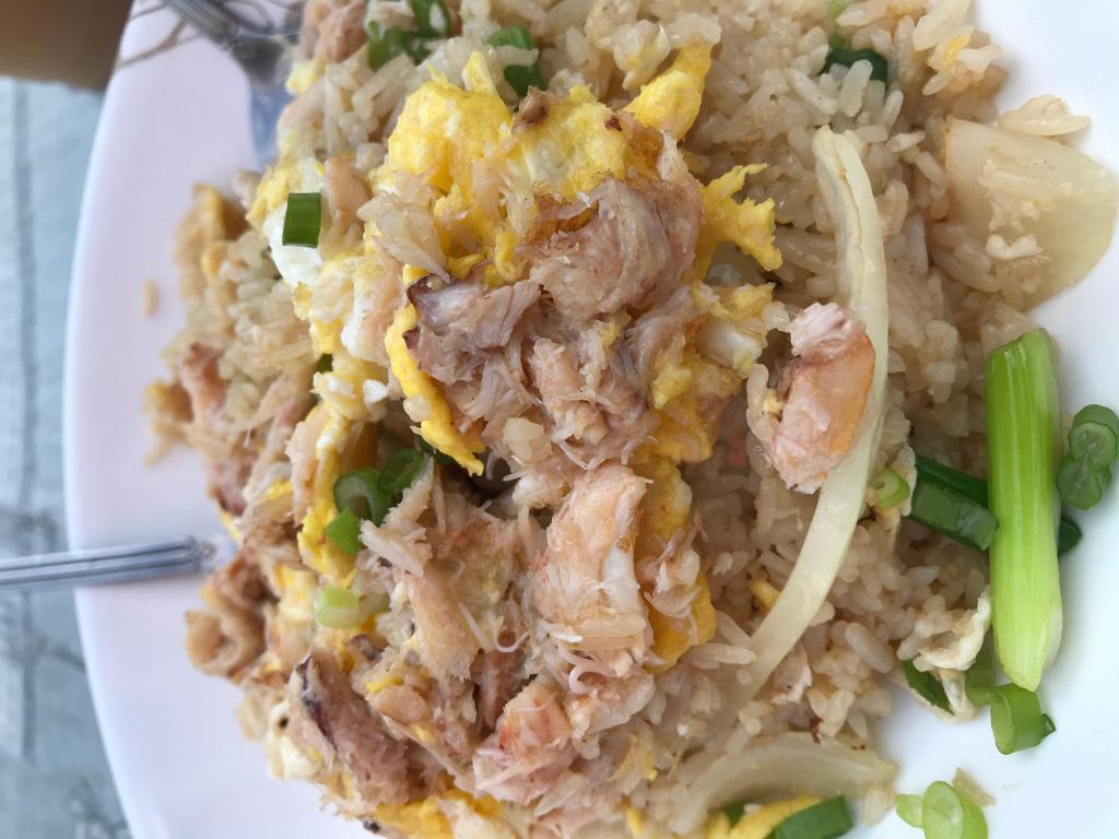 Crab Fried Rice · Real crab meat, onions, scallion, tomatoes and egg.