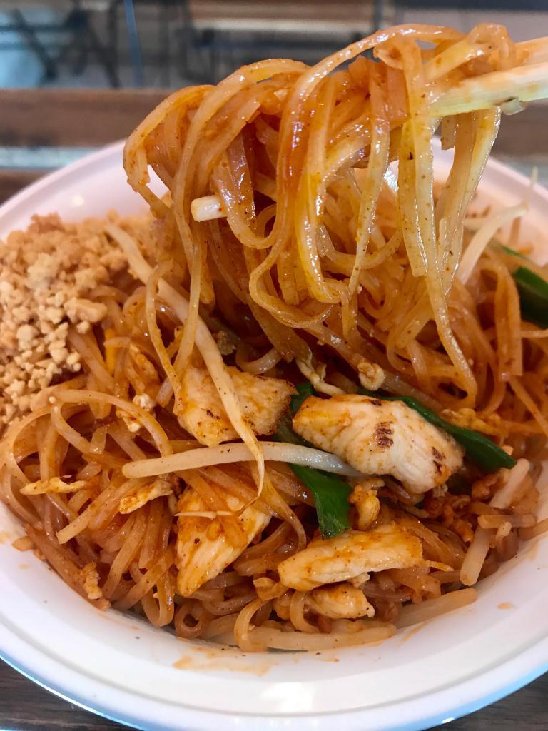 Pad Thai ผัดไท · Sauteed rice noodles with egg, scallions and bean sprouts and peanut.