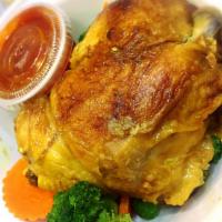 Roasted Chicken ไก่อบ · Steamed American broccoli with sweet chili sauce and served with sticky rice.