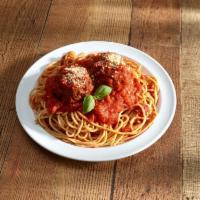Spaghetti with Meatballs · Spaghetti & Meatballs topped with Marinara Sauce.
Meat sauce is additional cost