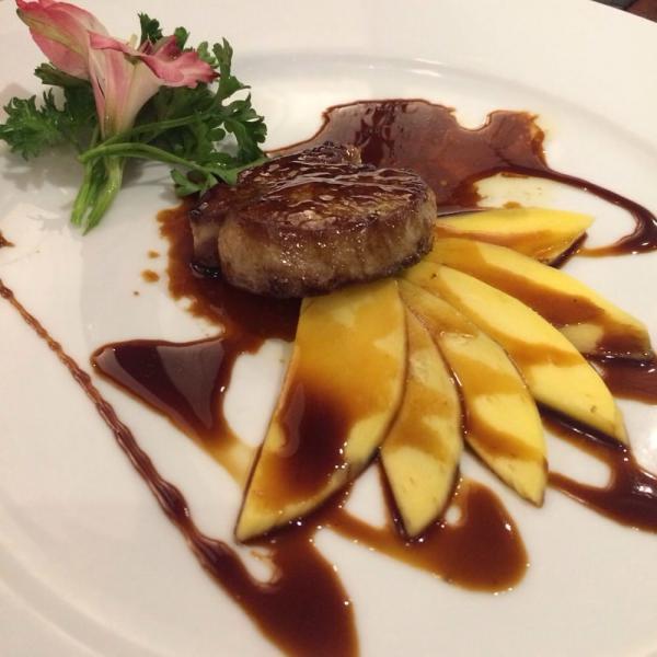 Foie Gras · Seared foie gras, with strawberry, mango & chef special sauce