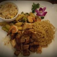 Steak Hibachi · Includes fried rice, hibachi vegetables, shrimp appetizer, clear broth onion soup or house s...