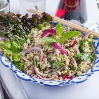 Larb Salad · Served with mint leaves, onions and cilantro in a chili-lime dressing and fish sauce.