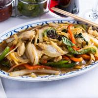 Thai Basil Lunch · Stir-fried spicy Thai bamboo shoots, bell peppers, onions and Thai basil.