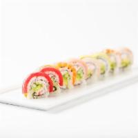 Rainbow Roll · Tuna, salmon, yellowtail, white fish, shrimp, avocado and California roll.