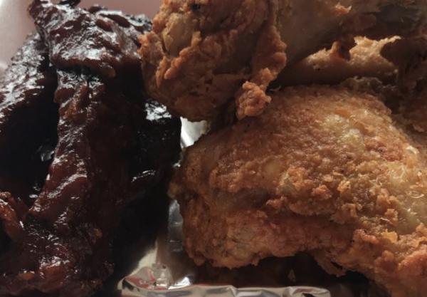 White Meat Chicken and Rib Combo Meal · 2 pieces fried chicken and 3 BBQ ribs with fries, coleslaw or mac, cornbread and can of soda.