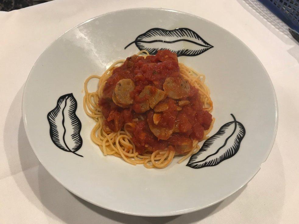 Spaghetti and Sausage · Homemade sausage with fresh tomato sauce.