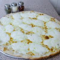 White Pizza · A creamy blend of four premium Italian cheeses--Ricotta, Mozzarella, Romano, and Grana Padono