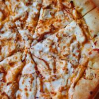 Buffalo Chicken Pizza · Spicy wing sauce and homemade ranch dressing combo covered with mozzarella cheese and chicke...