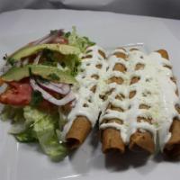 Flautas  · Filled rolled tortilla with your choice of filling. Chicken cheese or potato