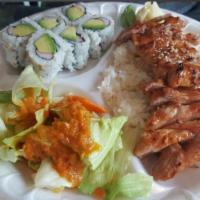 Chicken Teriyaki Bento Box Combination · Includes California roll, miso soup, salad and steamed rice.