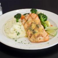 Salmon Fillet · Filet of salmon served with our own recipe of passion fruit sauce, served with a choice of 3...
