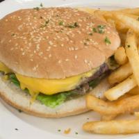 CHEESE BURGER COMBO W/ FRIES + SODA · SERVED WITH FRENCH FRIES AND 1 CAN OF SODA