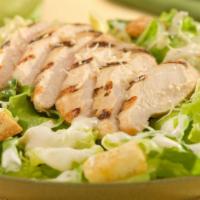 Chicken Caesar Salad · Served with homemade garlic knots and dressing.