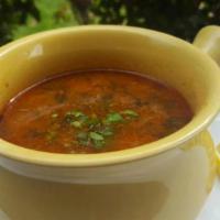 Lentil Soup* · Spinach and lentil soup made with lentils, spinach, herbs, lemon juice, tomato, extra virgin...