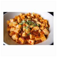 Spicy Ma Po Tofu with Ground Pork · Soft To Fu, Ground pork, Onions, House made special spicy sauce. Hot and spicy. Served with ...