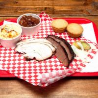 2. 2 Meat Plate · Served with your choice of 2 sides.